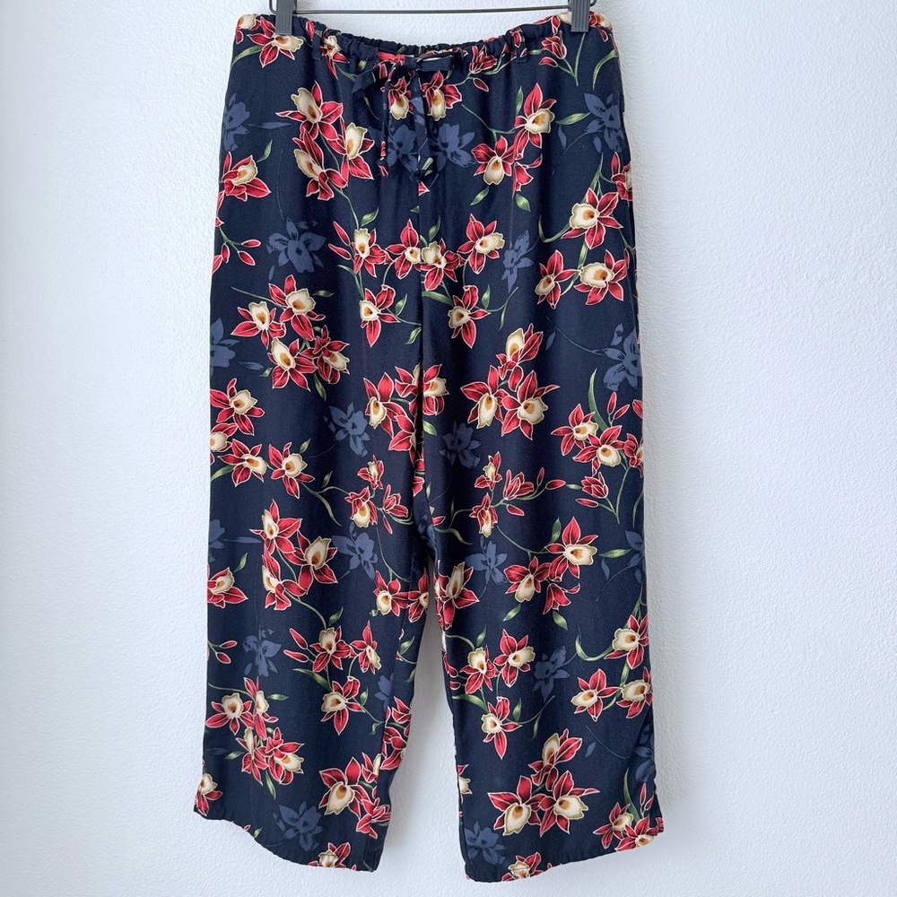 Vintage 90’s Island Traders Floral Rayon Cropped Pants Large Tropical Hawaiian